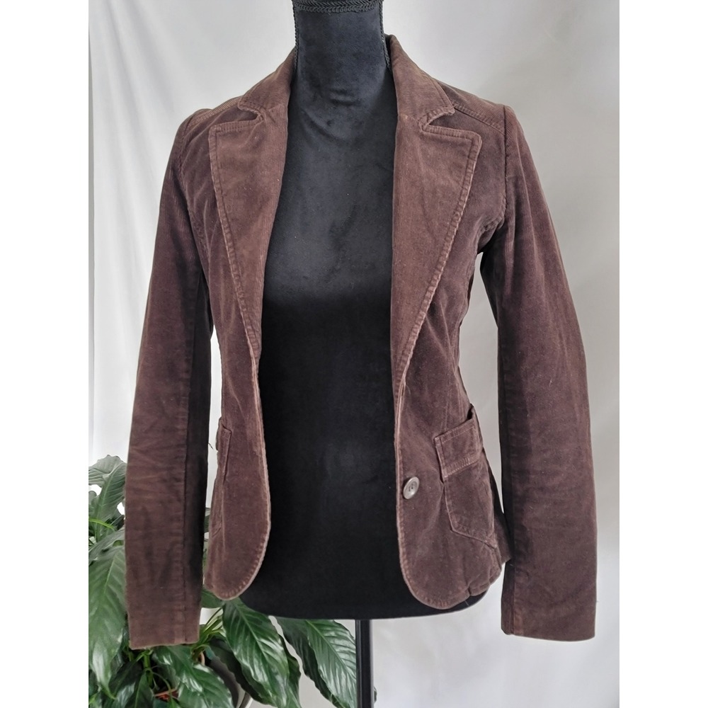 H&M Brown Corduroy Blazer Jacket Single‎ Button Tailored Fit Size 4